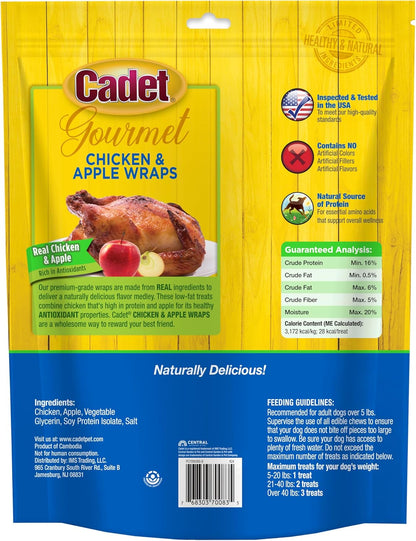 Gourmet Apple & Chicken Dog Treats Wraps - Healthy & Natural Chicken & Apple Dog Training Treats for Small & Large Breeds - Inspected & Tested in USA (28 Oz.)